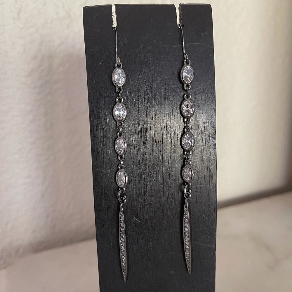SOLD OUT Gunmetal and crystal long earrings